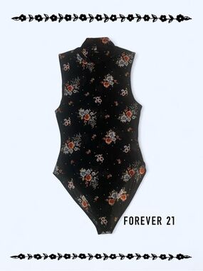 Forever 21 Black Floral woman Bodysuit